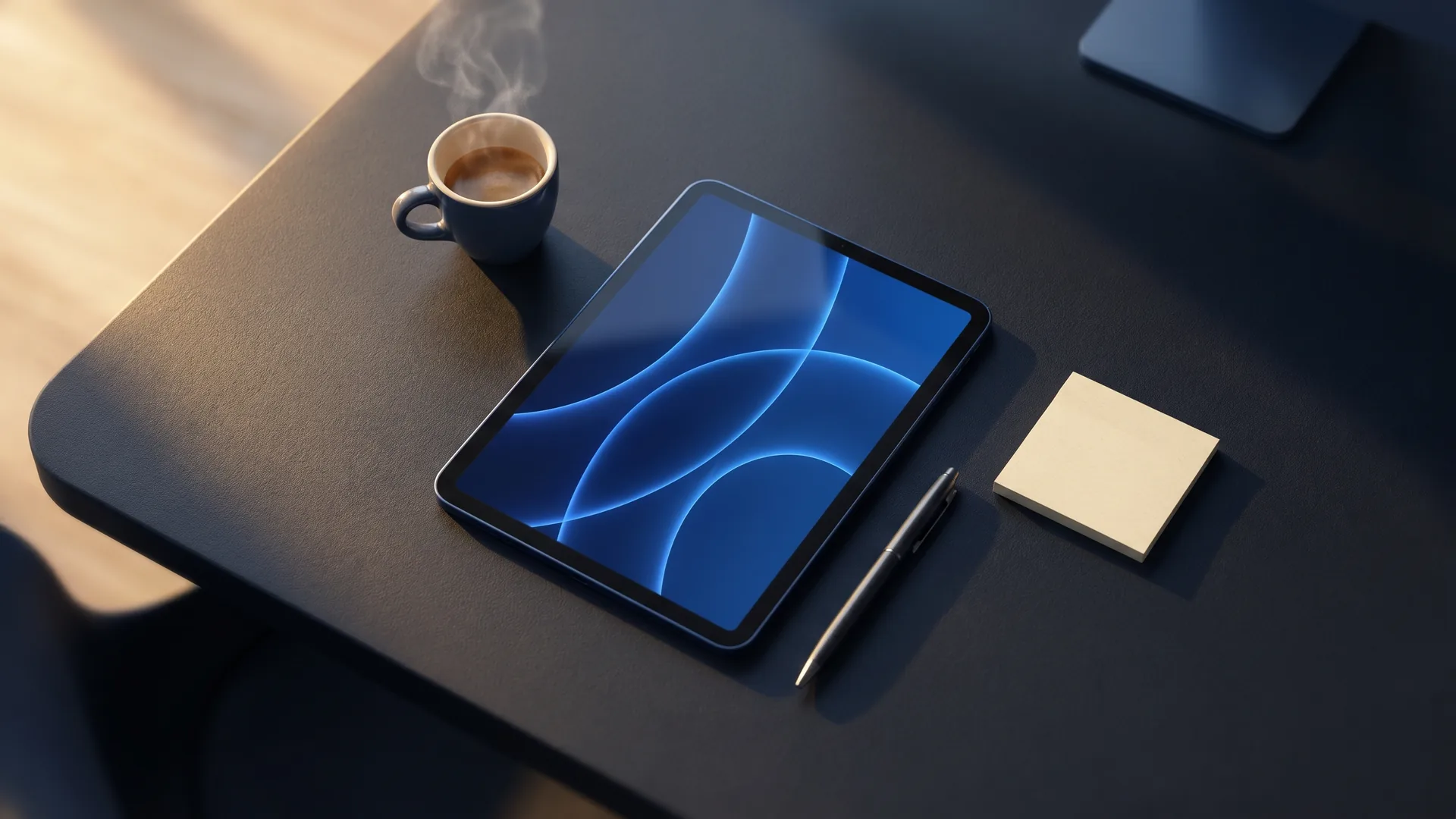 Revue hebdomadaire des KPI e-commerce : tablette, café et note sur un bureau, le matin de la revue